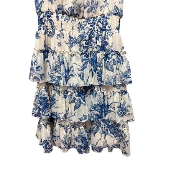 Express Women XS Floral‎ Ruffled Mini Dress Mocked Neck Summer Boho Cottagecore - Picture 2 of 9